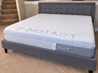Newer King Casper Nova Hybrid 12" Mattress and Classic Brands Upholstered Platform Bed Frame