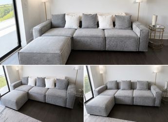 Modern Modular Gray Sofa with Ottoman – Excellent Condition
