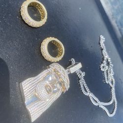 PASSING TESTER ✅ Jesus Moissanite Pendant w/ Rope Chain + 2 Rings (Size 7 Ring) 