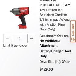 Milwaukee Impact Wrench 3/4” and 1/2”