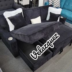 ✅️✅️ Black Convertible Sectional W/ Cup Holder & W/ USB Port✅️✅️