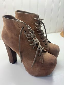 Jeffrey Campbell Lita Platform Ankle Boots Taupe Suede Women’s Size 6.5