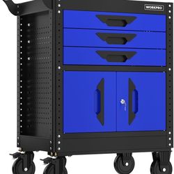 A165-27.5 Inch 3-Drawer Rolling Tool Chest with Wheels, Portable Steel Tool Cabinets with Drawers, Liners and Locking System for Warehouse, Garage, Bl