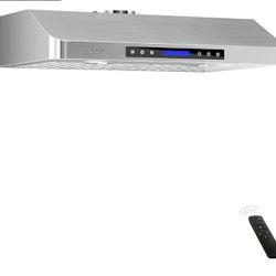 EKON 36 inches Under Cabinet Range Hood, 900 CFM Stainless Steel Kitchen Chimney Vent, 4 Speed Touch Screen Control With Remote 2Pcs 3W LED lights Dis