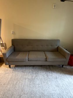 Mid-Century Modern Gray Fabric Sofa