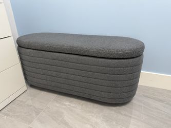 Baúl Otomano Mueble Gris De Tela