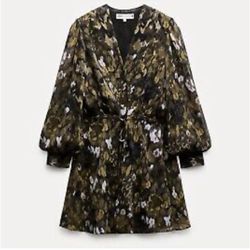 ZARA ZW Collection Multi Leopard Print Mini Dress w/Metallic Accents Sz XL NEW