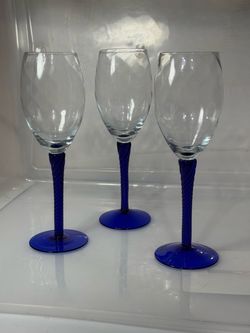Vintage Wine Glasses with Cobalt Blue Twisted Stems, Set of 3