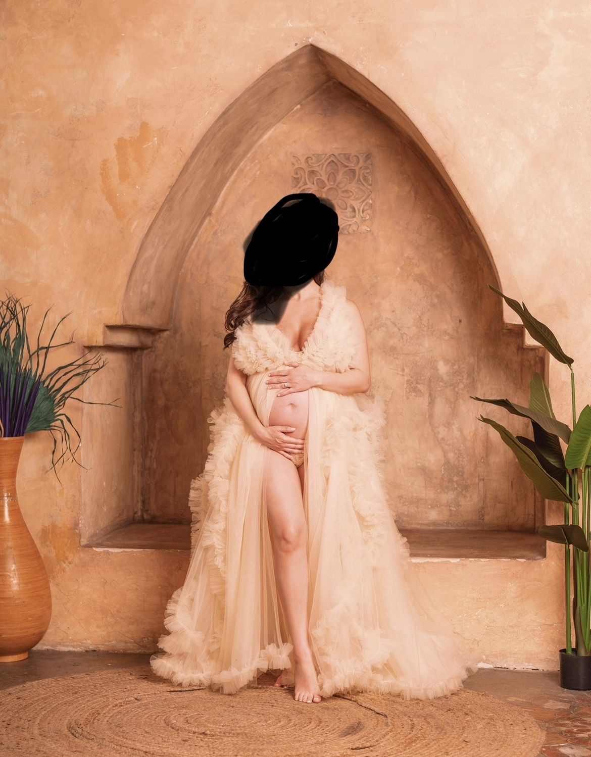 Champagne Tulle Ruffle Dress For Maternity Shoot (large)