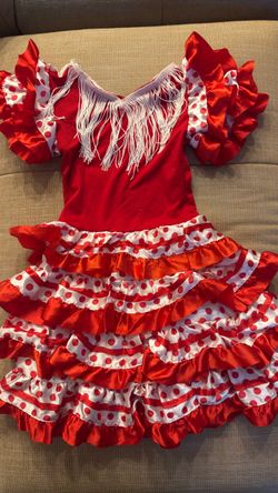 Red & White Polka Dot Flamenco Spanish Dance Halloween Costume Dress