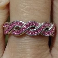 So Cute 😍🆕 Sterling Silver Pink Swarovski Crystal Size 7 Ring! 💕