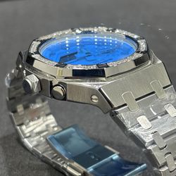 G-Shock Custom Modded Iced Out CZ Beach Timelapse GA2100-TL 5611 blue