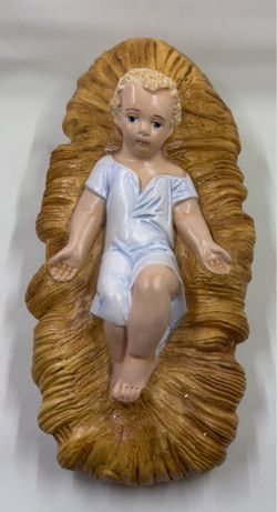 Vintage Baby Jesus Nativity Figurine in Manger 12”