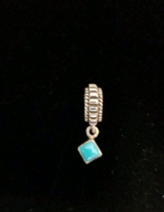 Nancy Brown Retired Sterling Silver Square Blue Turquoise Dangle Storywheel X1
