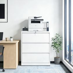 3 Drawer Lateral File Cabinet, 35.4 Inch Wide Metal Filing Cabinet, Locking