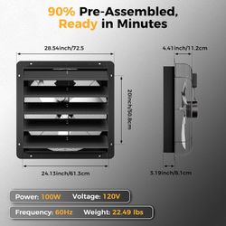 24 Inch EC Motor Shutter Exhaust Fan, 6 Inch Large Touchscreen Controller for Temp Humidity and Speed Control, 10-Speed Wall Mount Fan for Attic, Gree