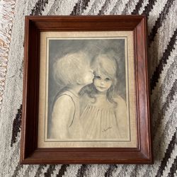 Margaret Keane Big Eyes First Kiss Vintage 1960s Framed Art Print