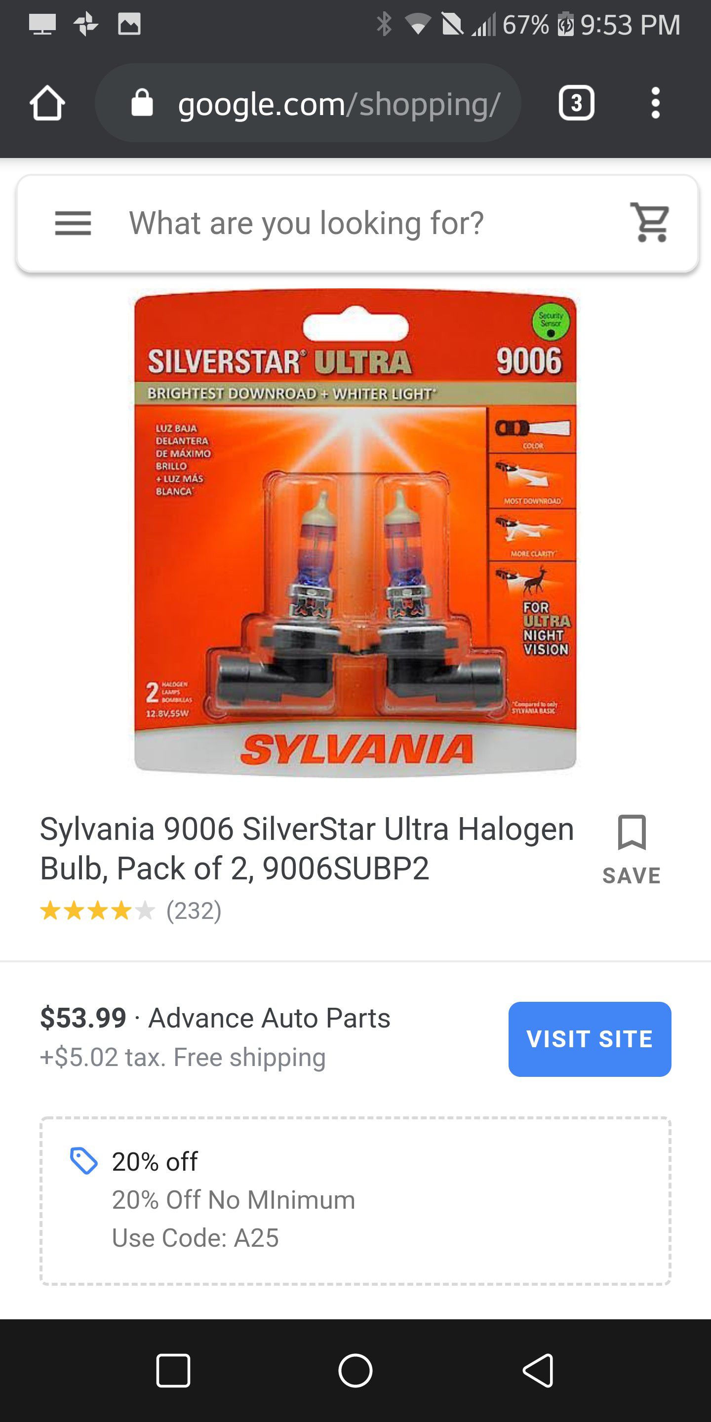 Sylvania 9006 silverstar ultra headlight bulbs