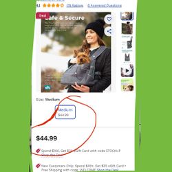 OUTWARD HOUND MEDIUM SIZE DOG CARRYING BAG  With Snap hook For  Harness 