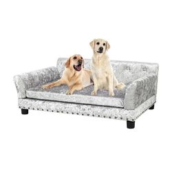 Dog Velvet Sofa Bed Pet Orthopedic Elevated Upholstered Couch with Removable Cover 