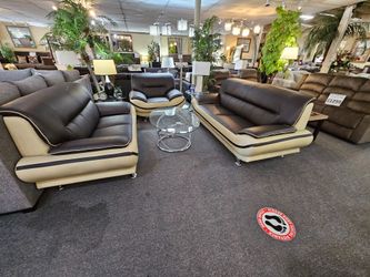 Brand new brown/biege or yellow/brown bonded leather modern 3PCs living room set
