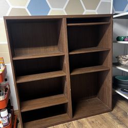 Double Bookcase / Shelving Unit – Dark Walnut Finish  