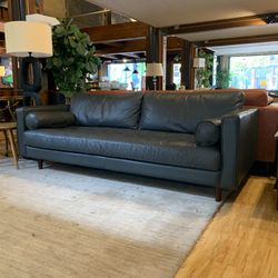  Mod Grey Leather Tufted Sofa