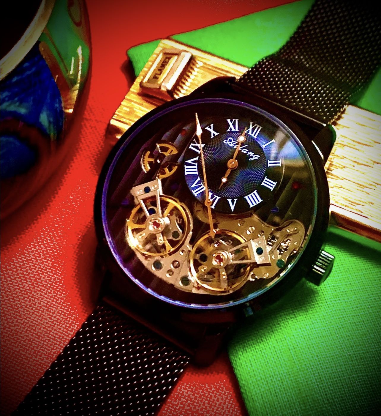 #335 Ailang skeleton black dial double balance larger unisex Automatic wrist watch Ebay Inv