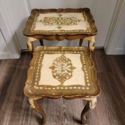 Vintage hand carved wooden Italian Florentine Nesting Tables 2pc