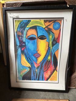 Framed Abstract Face Art Print Signed Numbered