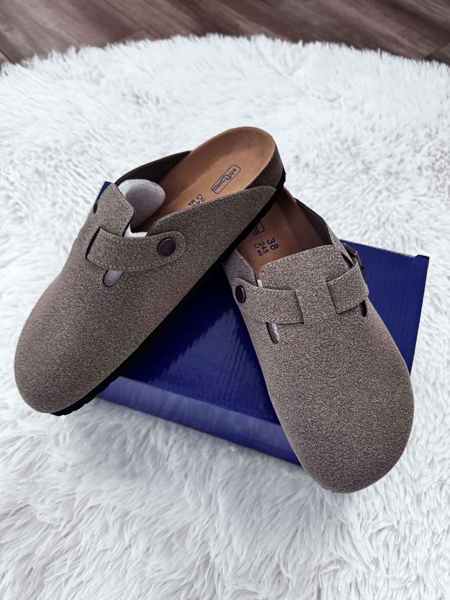 Suede Leather Boston Clogs Women Size 7 Birkenstock Look