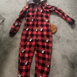 Buc-ees Beaver Reindeer Hooded Plaid Fleece One Piece Size Youth M/L