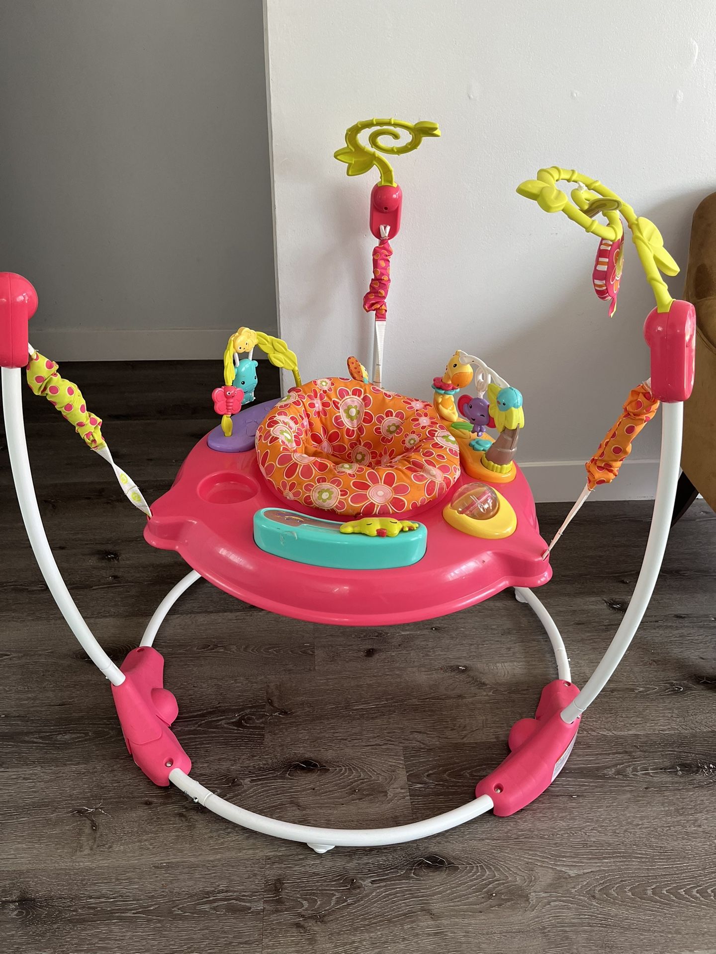 Fisher-Price Baby Bouncer Pink Petals Jumperoo Activity Center with Music Lights Sounds and Developmental Toys