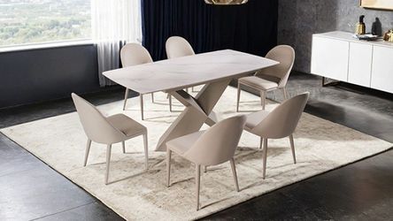 BROWN / WHITE CERAMIC TOP 7 PIECE DINING TABLE SET