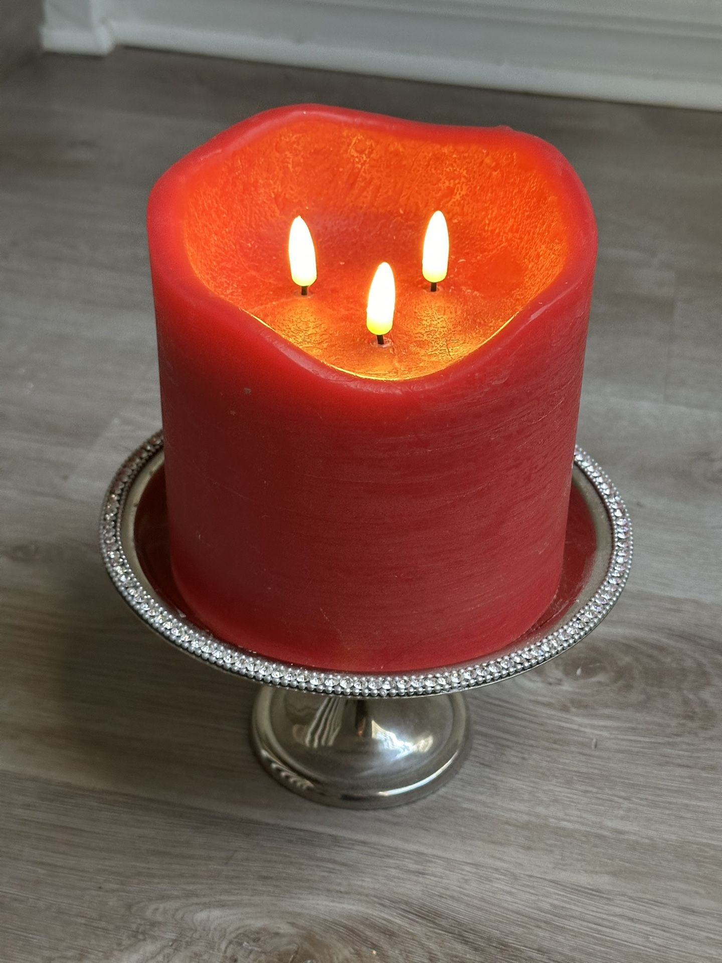Large Battery Red Candle With Holder Centerpiece