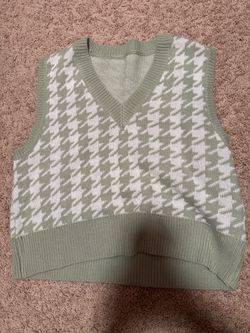 Sage green and white cropped sweater vest