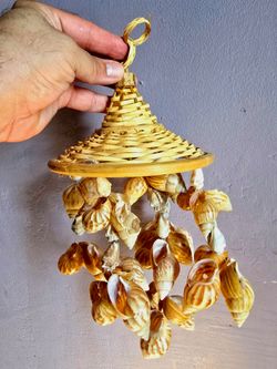 Vintage Woven Wicker & Seashell Hanging Mobile