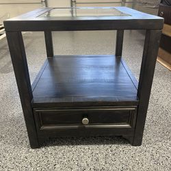 Dark Wood End Table With Drawer