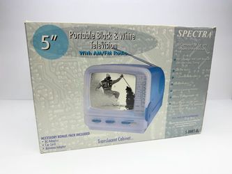 Spectra 5" Black And White Portable CRT TV AM/FM Radio Translucent Blue **NEW