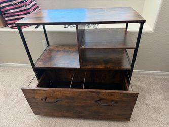Desk and filing cabinet