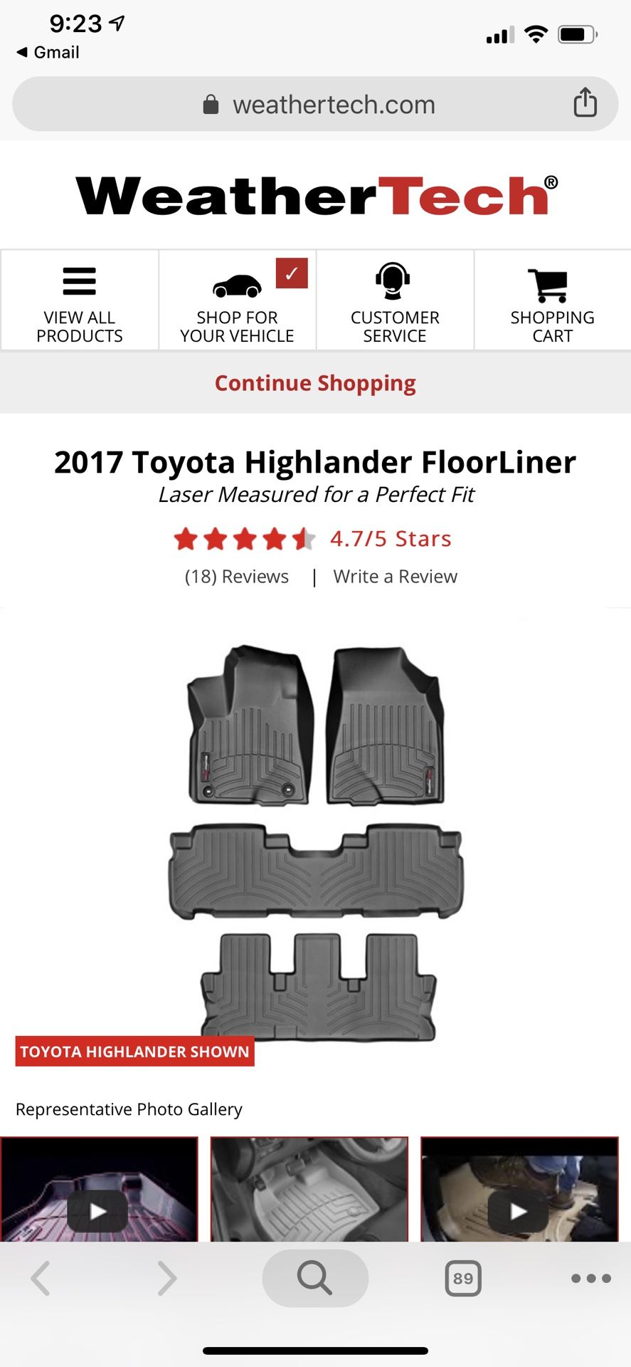 Weathertech - Toyota highlander floorliner (15 -19)