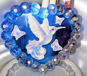 Handmade Resin Heart Hummingbird trinket tray / coaster