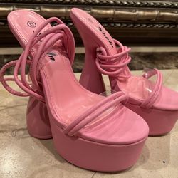 New Pink Barbie Chunky Heels Size 6