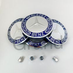 Mercedes Benz Wheel Rim Center Caps & Tire Air Caps  (8 Pieces Set)