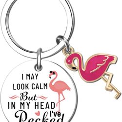 🦩 New! Pink Flamingo Keychain I May Look Calm But In My Head I’ve Pecked You 3 Times Sarcastic Gift