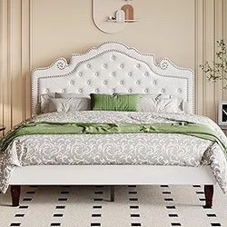 Queen Velvet Bed Frame with Adjustable Headboard