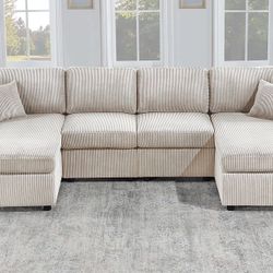 New Ivory Corduroy Sectional Couch! Includes Free Delivery 🚚! 