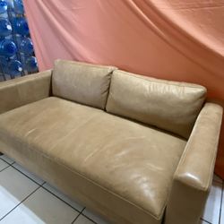 Rutherford Square Arm Leather Grand Sofa, Polyester Wrapped Cushions, Keystone Sandstone