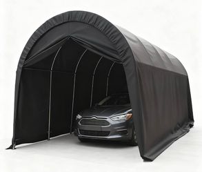 New in Box Round Style Outdoor 12x20 ft Heavy Duty Metal Carport Canopy with 2 Roll up Zipper Doors