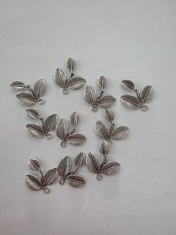 Silver Leaf Branch Charms – Set of 10